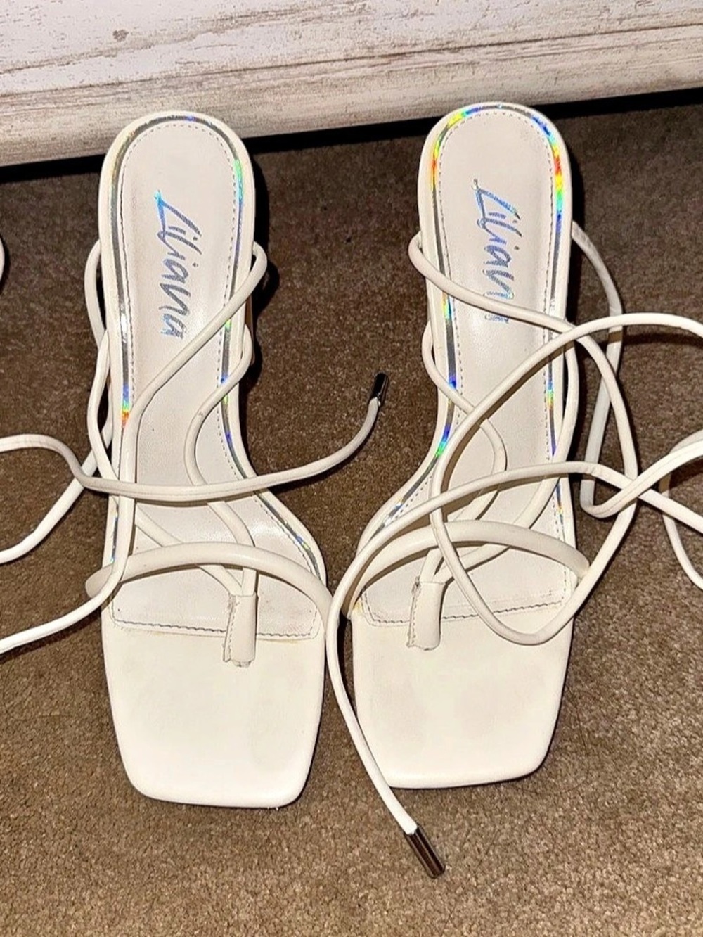 Liliana White Lace-Up Heels